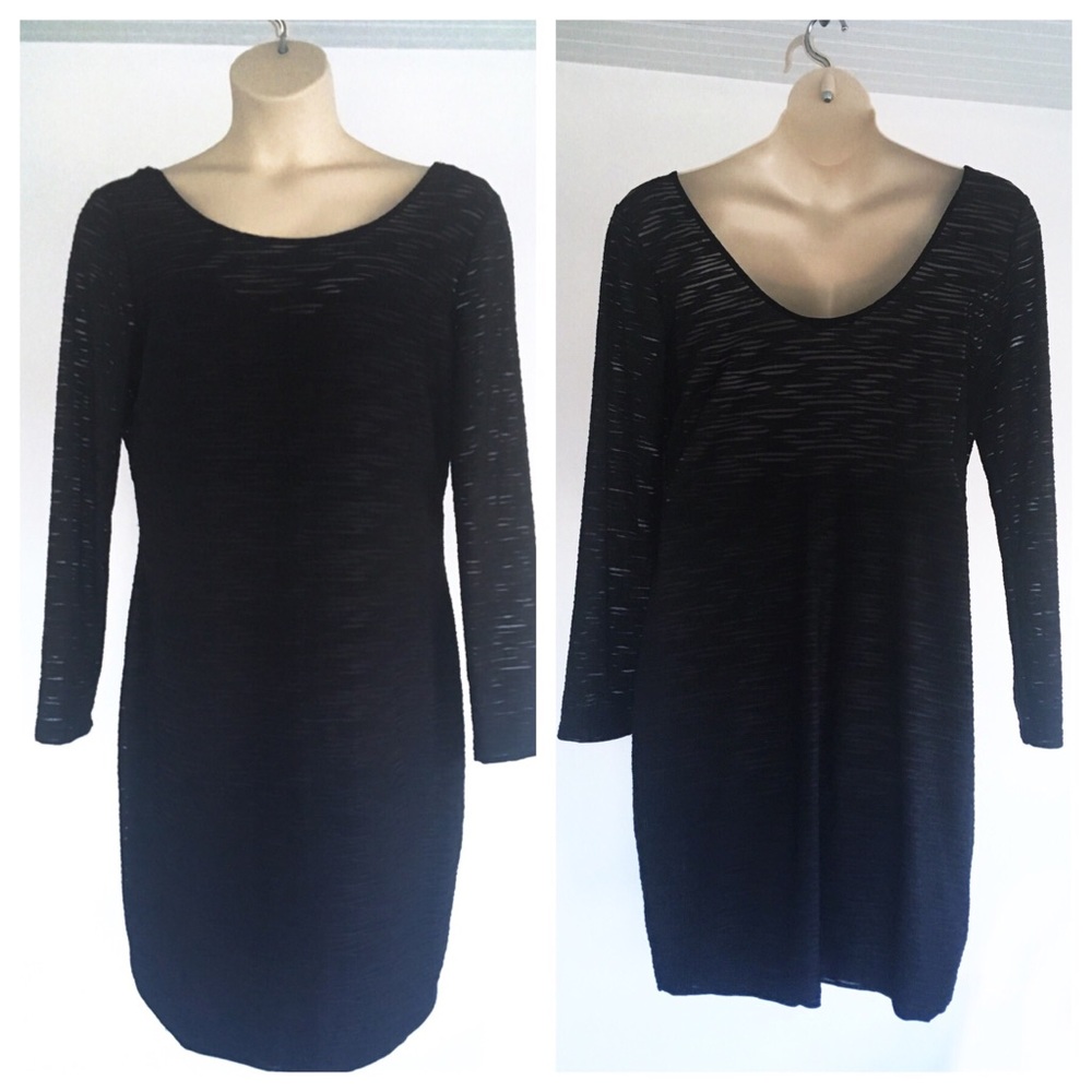 Black long sleeve dress with textured sheer top